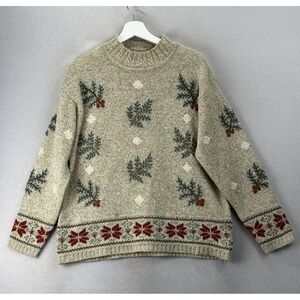 Robert Scott Women's M 100% Wool Holiday Sweater Mock Neck Christmas Winter VTG